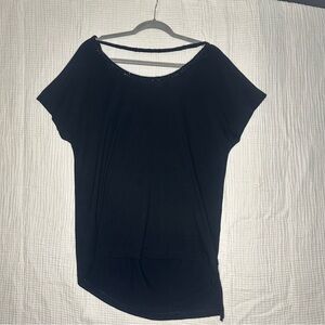 Woman’s Vintage Black Short Sleeve Blouse, Boatneck Beaded British Fashion Sz L